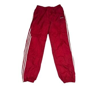 Vintage Adidas Red Track Pants 90s Nylon Warm Up Joggers Three Stripe